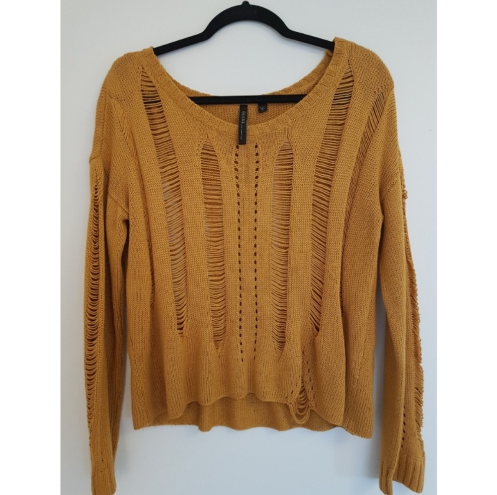 Guess Distressed Mustard Sweater
